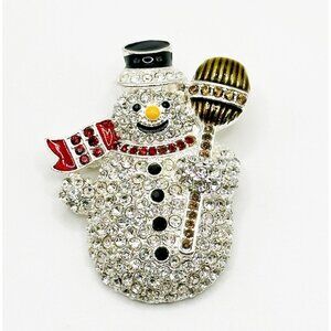 NAPIER Snowman Christmas Holiday Pave Rhinestone Silvertone Brooch